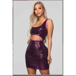 Metallic Mini Dress- Magenta